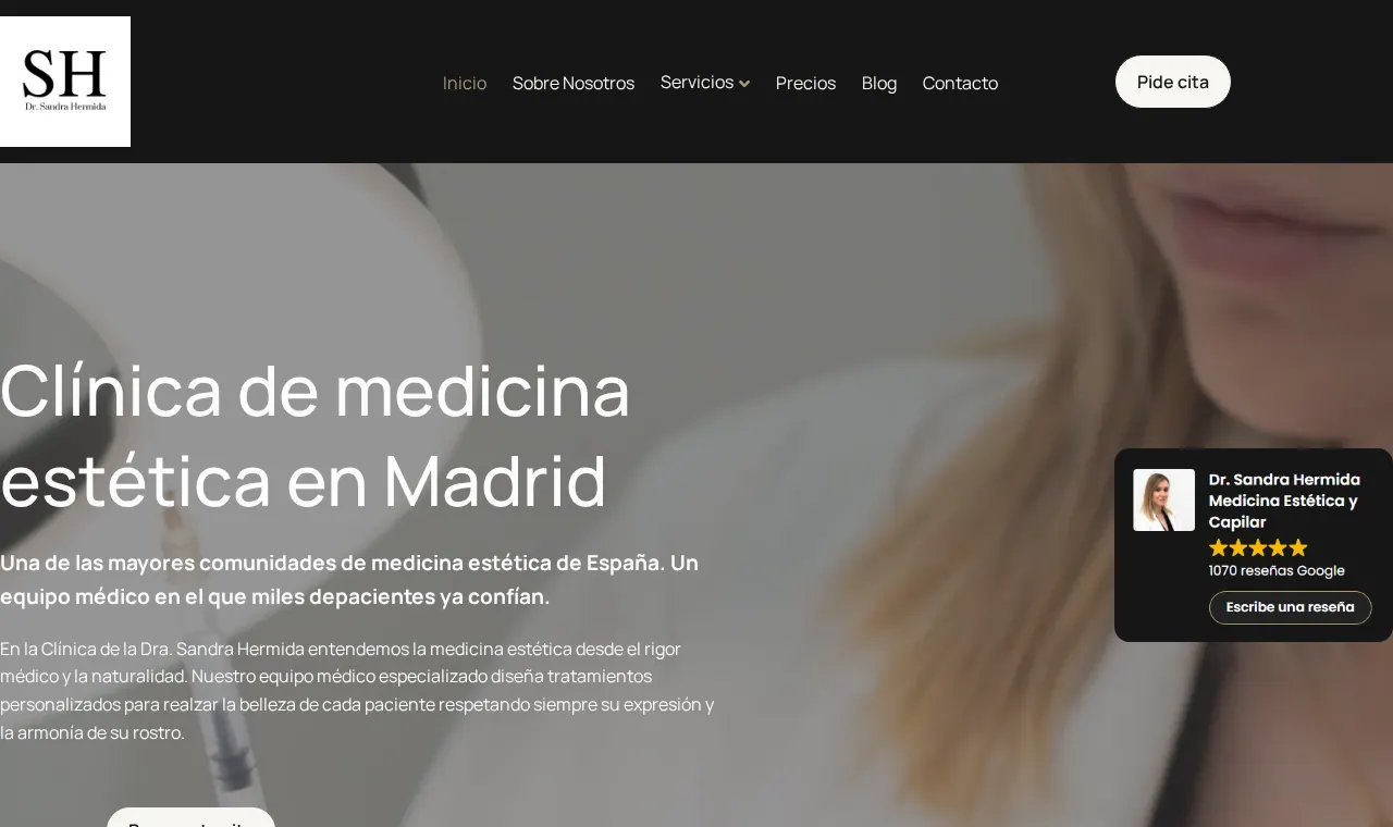 Página de inicio de la clínica de medicina estética de la Dra. Sandra Hermida