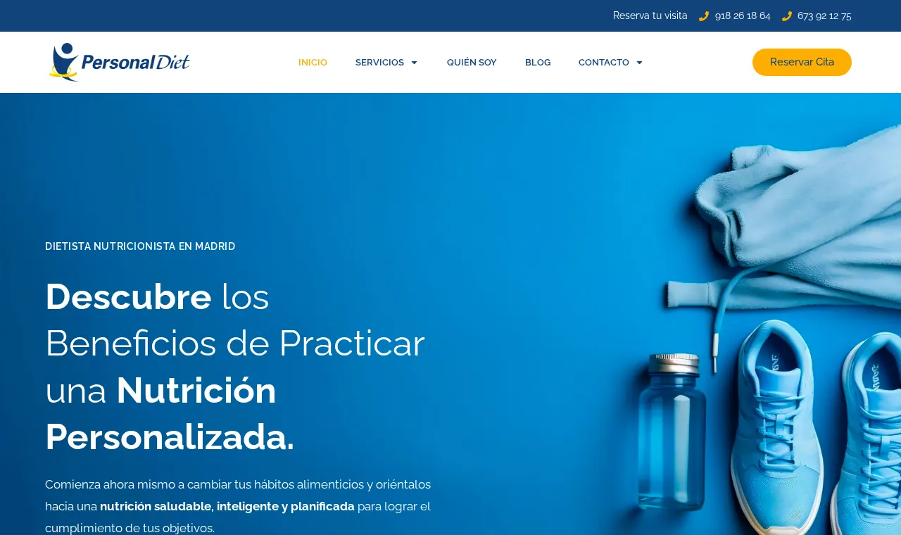 Página de inicio de Personal Diet, servicio de nutrición personalizada